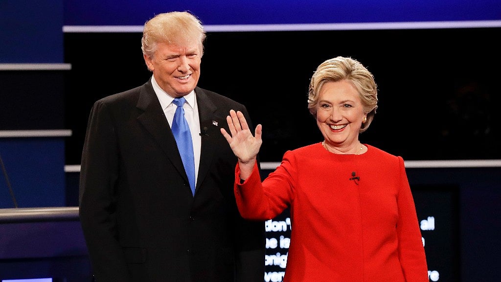Republican and Democratic candidates Donald Trump and Hillary Clinton being introduced at the Presidential debate. (Photo: AP)