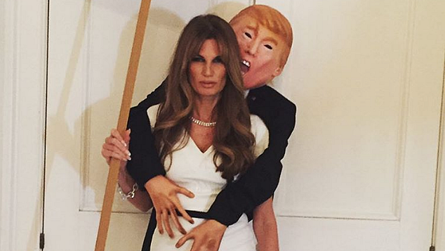 Jemima Khan as Melania Trump with a blow-up Donald Trump’s arms around her. (Photo: Instagram/<a href="https://www.instagram.com/p/BLg677sBvdM/?taken-by=khanjemima">Jemima Khan</a>)