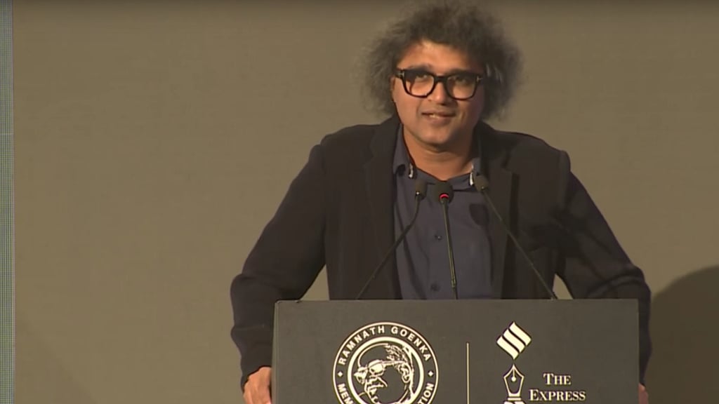 “Good journalism isn’t dying. It is getting better and bigger. It’s just bad journalism makes lot more noise,” said Raj Kamal Jha at the 2016 Ramnath Goenka Awards. (Photo: YouTube screenshot)