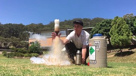 Jacob Strickling demonstrates the rocket’s build-up. (Image: AP Screengrab)