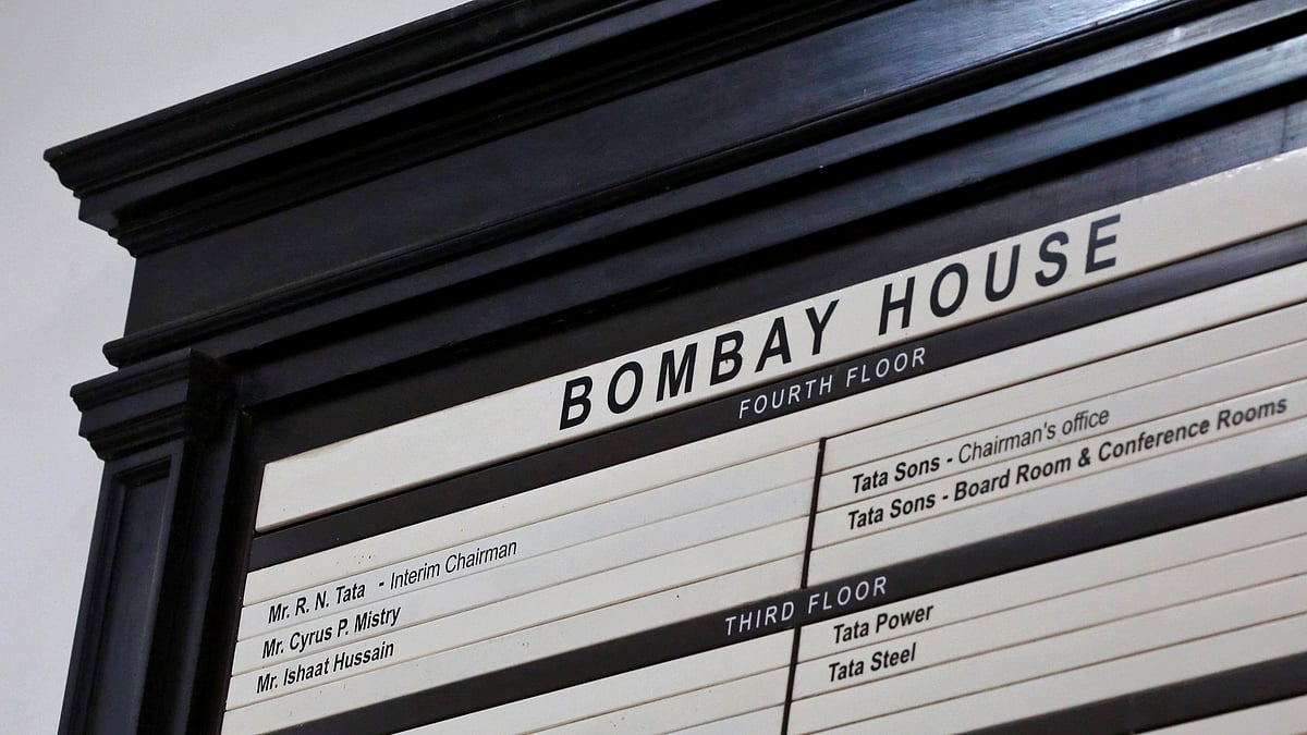 A name board is pictured at the entrance of Bombay House, headquarters of Tata Group, in Mumbai. (Photo: Reuters)