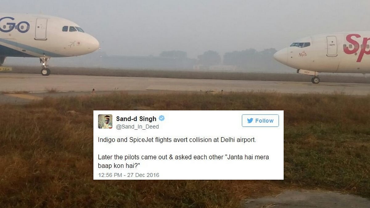  A visual of the two flights standing face-to-face brought out the best jokes from Twitterati’s arsenal. (Photo: <b>The Quint</b>)