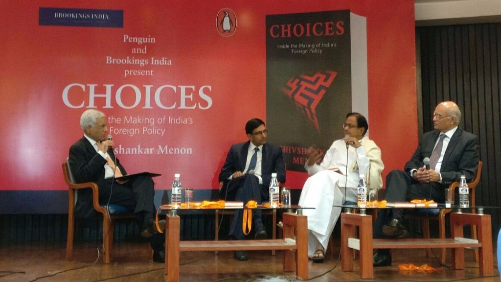 (From left to right) Karan Thapar, Srinath Raghavan, P Chidambaram and Shivshankar Menon. (Photo Courtesy: Manpreet Singh)