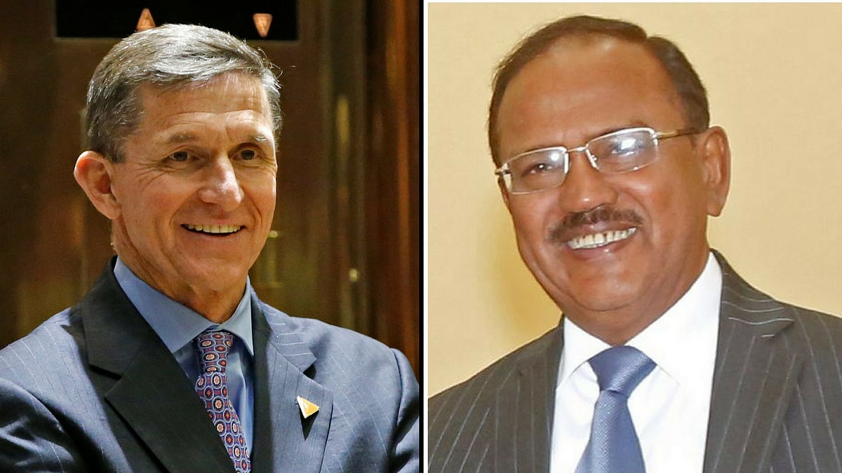 Trump’s NSA-designate Michael Flynn (left) met Ajit Doval in Washington on Monday. 