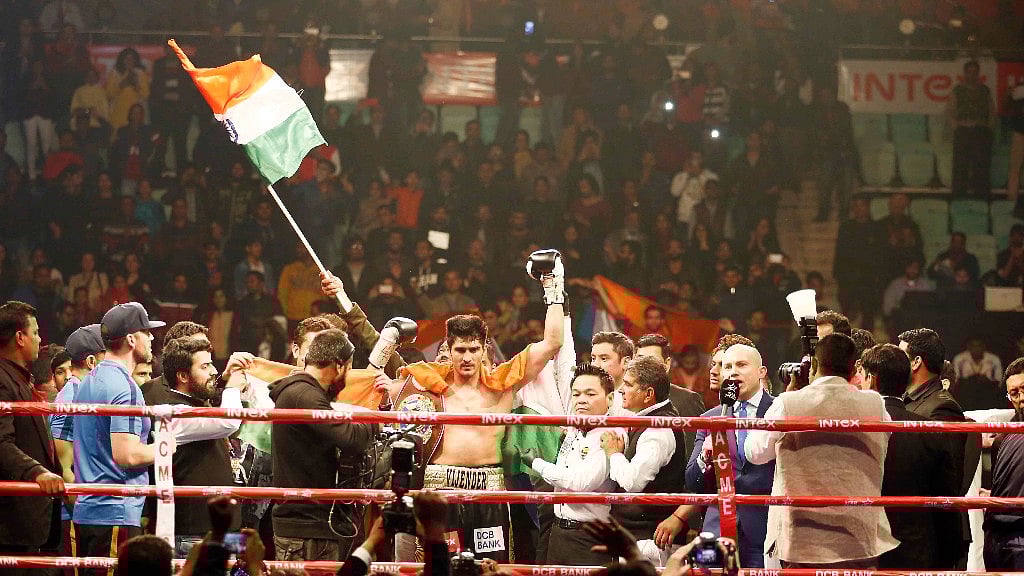 Vijender successfully defended his title on Saturday. (Photo: IOS)