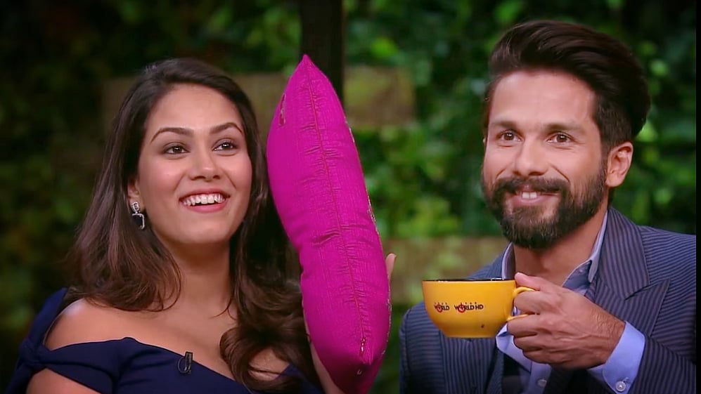 Mira Rajput and Shahid Kapoor on the sets of <i>Koffee With Karan</i>. (Photo courtesy: Star World HD)