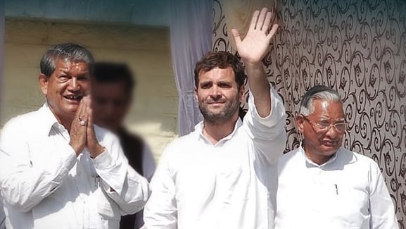 Rahul Gandhi at a rally in Rishikesh, Uttarakhand. 