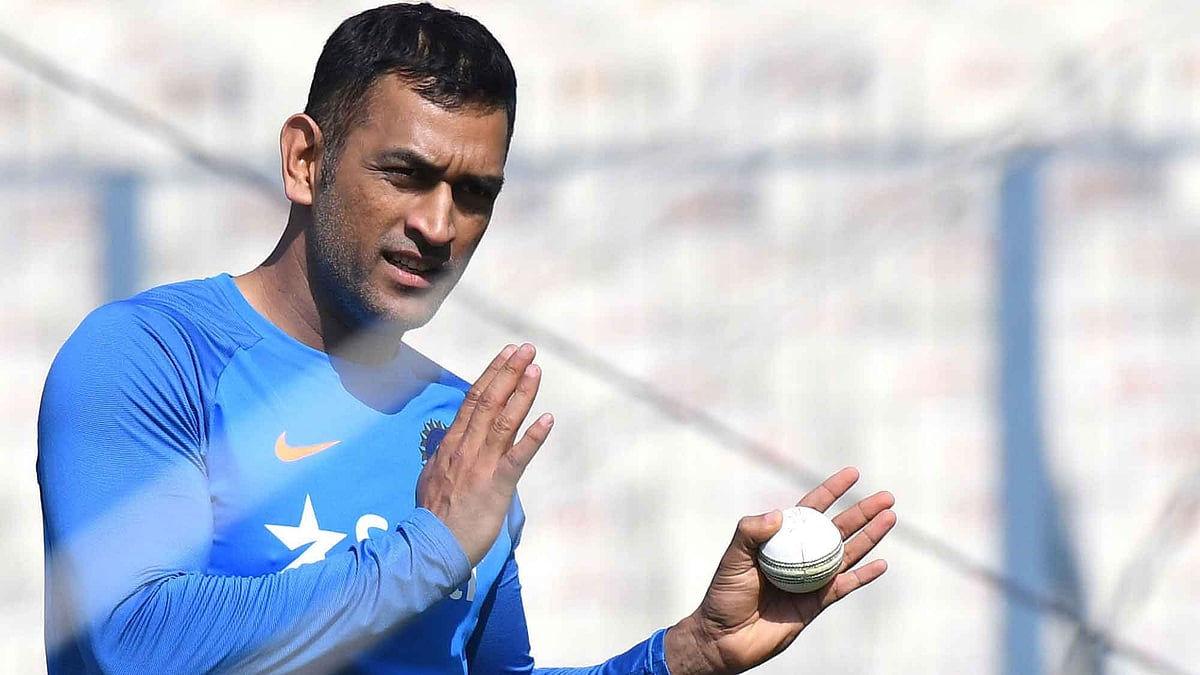 MS Dhoni at a nets session ahead of the third ODI in Kolkata on Sunday. (Photo: PTI)