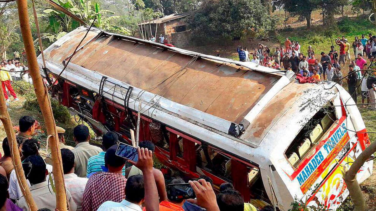 The bus fell off the road after suffering a brake failure. (Photo: PTI)