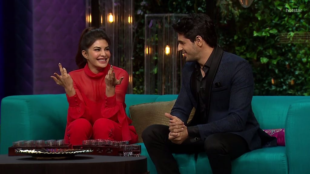 Jacqueline Fernandez and Sidharth Malhotra on <i>Koffee With Karan</i>. (Photo courtesy: Hotstar)