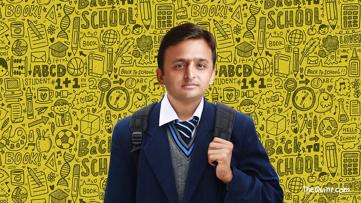 Uttar Pradesh CM Akhilesh Yadav has written some interesting things in his Board Exam answer sheet. (Graphic: Aaqib Raza Khan/T<b>he Quint</b>)