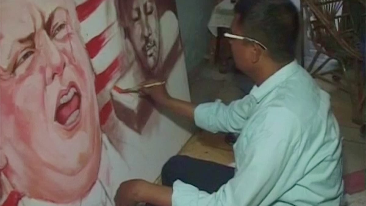 The painting also depicts Donald Trump, as the painter believes the US President’s ‘racist  stance’ led to the hate crime. (Photo: ANI Screengrab)