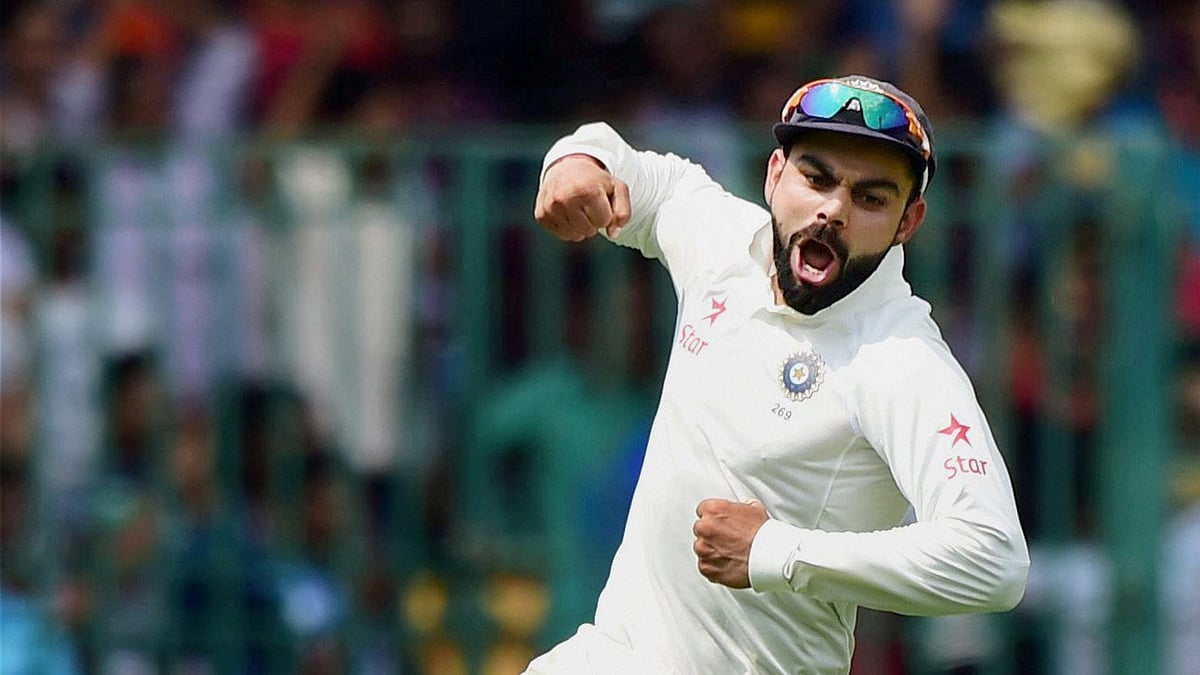 Virat Kohli celebrates a wicket a wicket during the Bangalore Test. (Photo: BCCI)