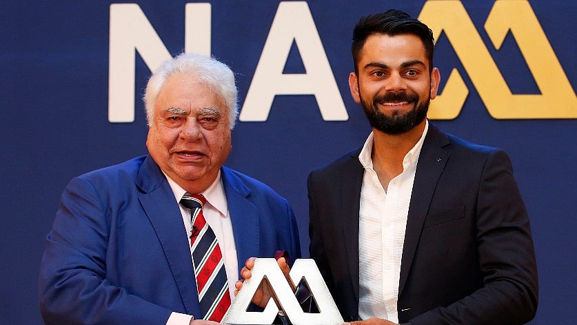 Virat Kohli receives the Polly Umrigar Award from Farokh Engineer. (Photo: BCCI) 
