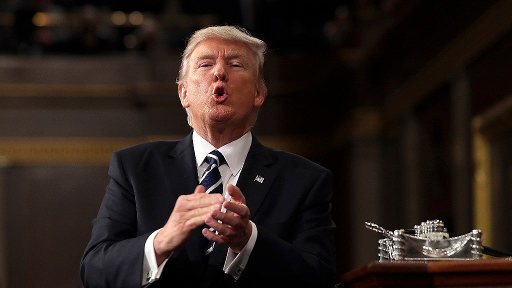 President Donald Trump reacts after addressing a joint session of Congress on Capitol Hill in Washington. (Photo: AP)