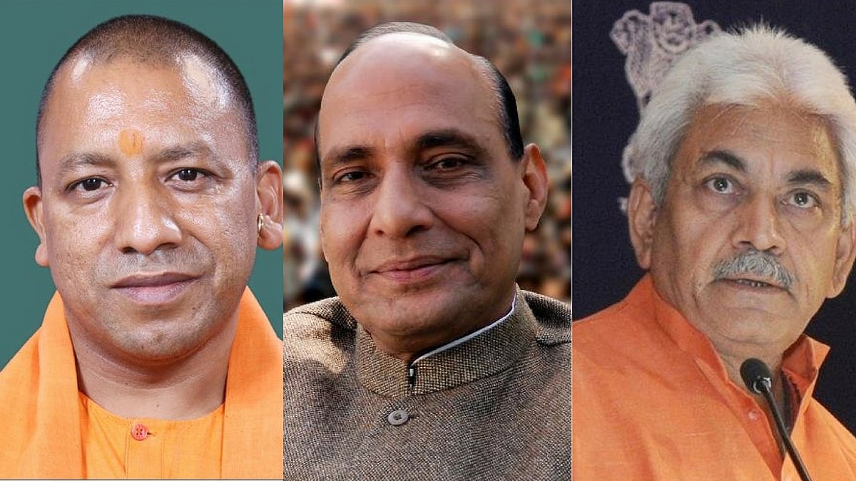 

Yogi Adityanath (left), Rajnath Singh (centre), and Manoj Sinha. (Photo Courtesy: Twitter/<a href="https://twitter.com/yogi_adityanath">@yogi_adityanath</a>/<a href="https://twitter.com/manojsinhabjp">@manojsinhabjp</a>/<a href="https://twitter.com/rajnathsingh">@rajnathsingh</a>/ Altered by <b>The Quint</b>)