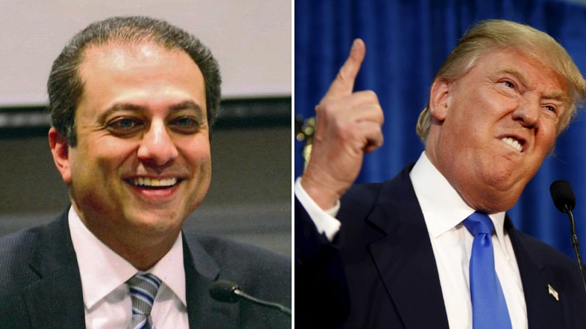 Preet Bharara (L); US President Donald Trump. (Photo: <b>The Quint</b>)