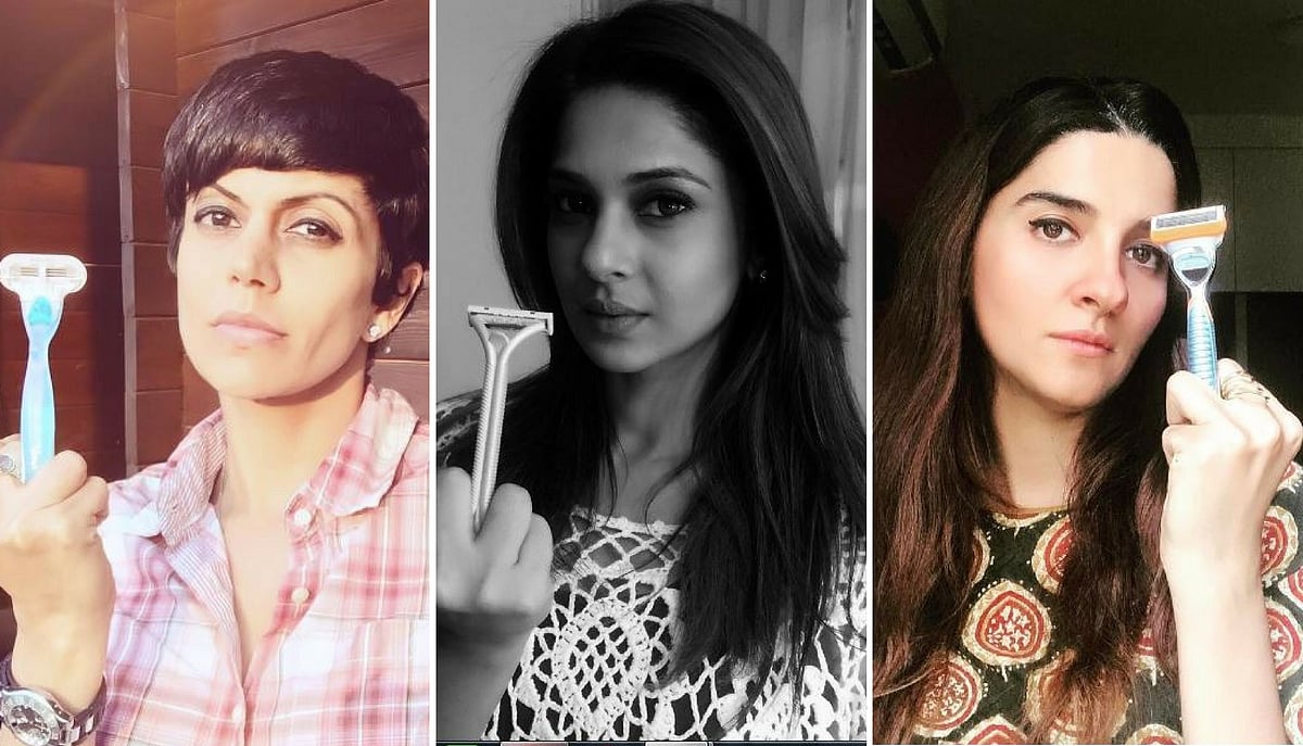 Mandira Bedi, Jennifer Winget and Shruti Winget in support of #shaveyouropinion. (Photo: Instagram/Altered by <b>The Quint</b>)