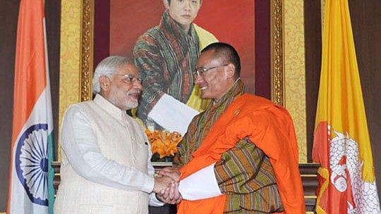 Indian Prime Minster Narendra Modi (left) with Bhutanese Prime Minster Tshering Tobgay (right). (Photo: PTI)