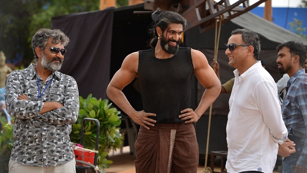 Rajamouli, Rana Daggubati and Shobu Yarlagadda on the sets of <i>Baahubali 2. </i>(Photo: Arka Mediaworks)  