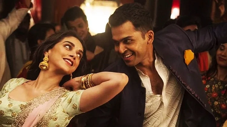 Aditi Rao Hydari and Karthi in a scene from Mani Ratnam’s <i>Kaatru Veliyidai.</i>