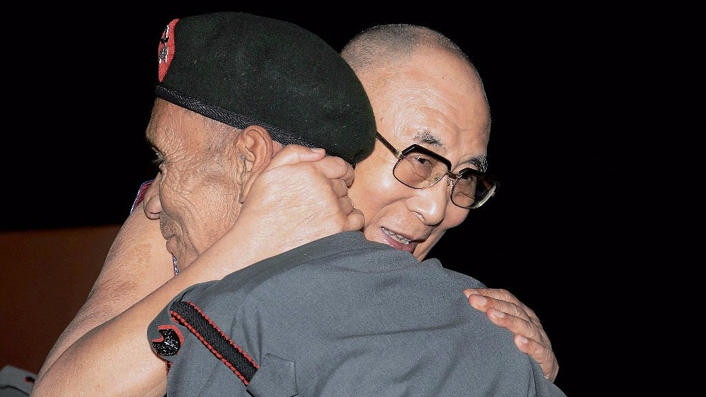 It was an emotional moment for the Dalai Lama, who met Naren Das after 58 years. (Photo: PTI)