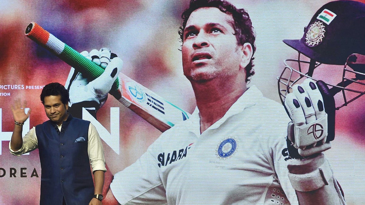 Former Indian Cricketer Sachin Tendulkar during his biographical Film ‘Sachin: A Billion Dreams’  song launch. (Photo: PTI)