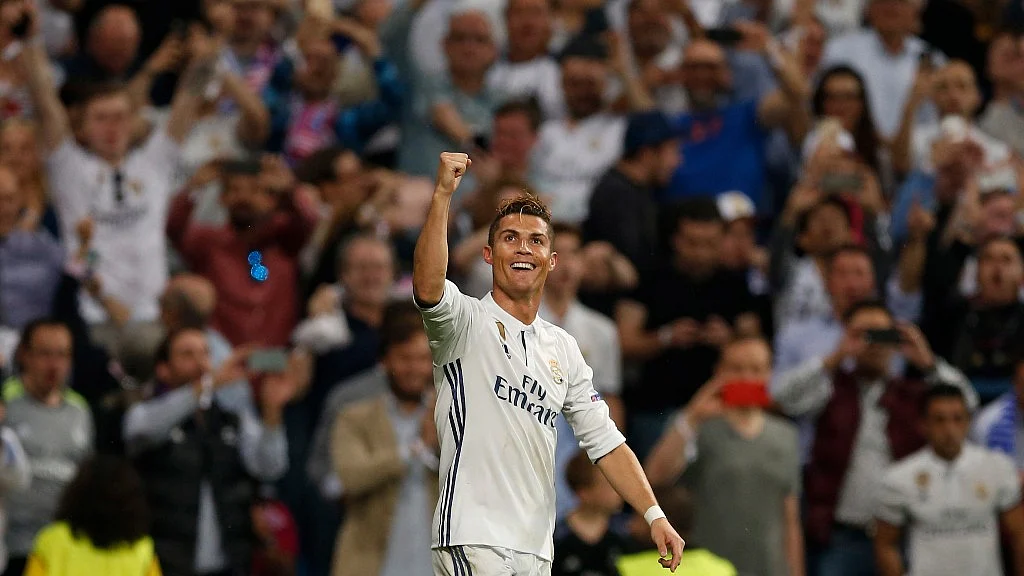 Cristiano Ronaldo celebrates scoring Real Madrid’s third goal. (Photo: AP)&nbsp;