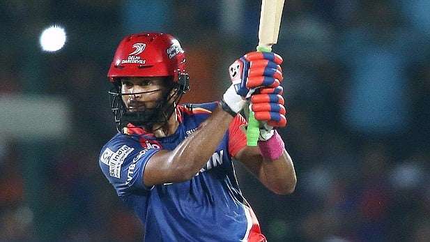 Shreyas Iyer plays a shot against Gujarat Lions. (Photo: PTI)