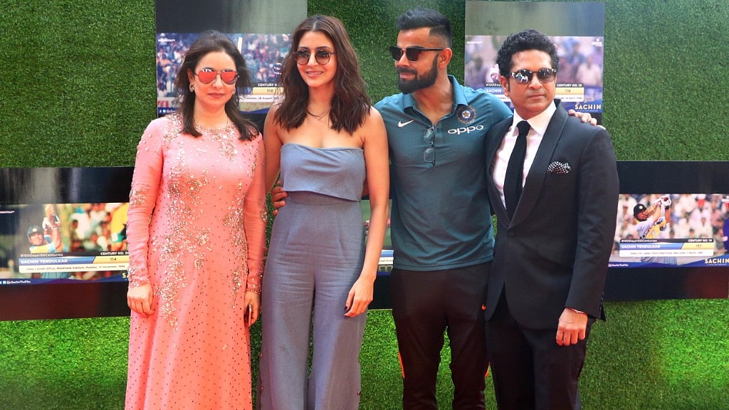 Anushka with Virat, Sachin and Anjali at the premiere. (Photo: Yogen Shah)