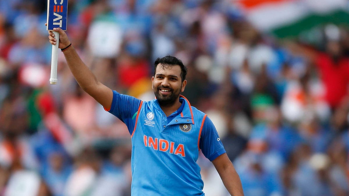 Rohit Sharma celebrates his century against Bangladesh. (Photo: Reuters)