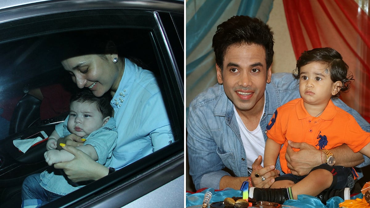 Kareena Kapoor with Taimur and Tusshar Kapoor with Laksshya. (Photo: Yogen Shah)