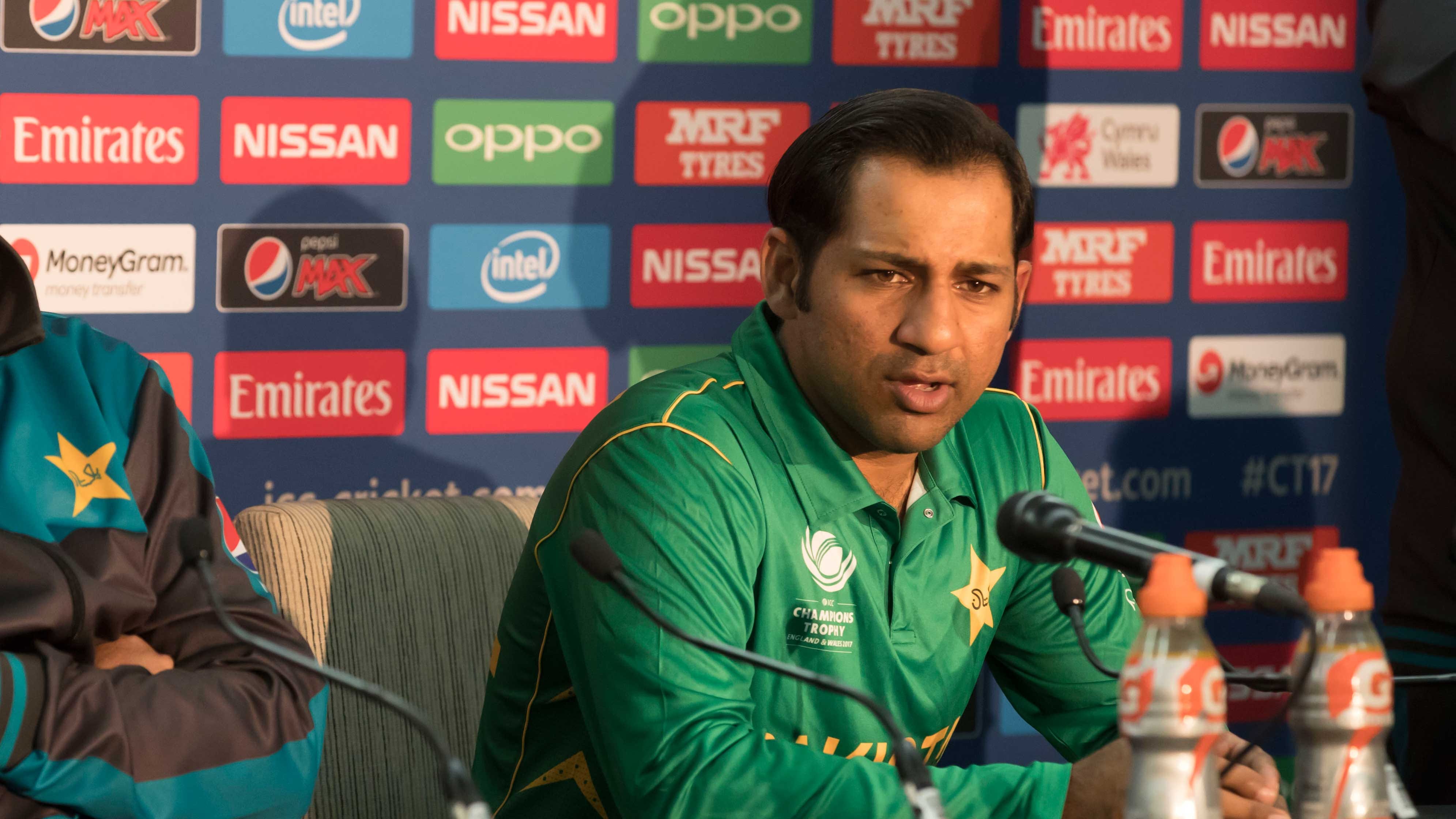 File photo of Sarfraz Ahmed speaking to the media.&nbsp;
