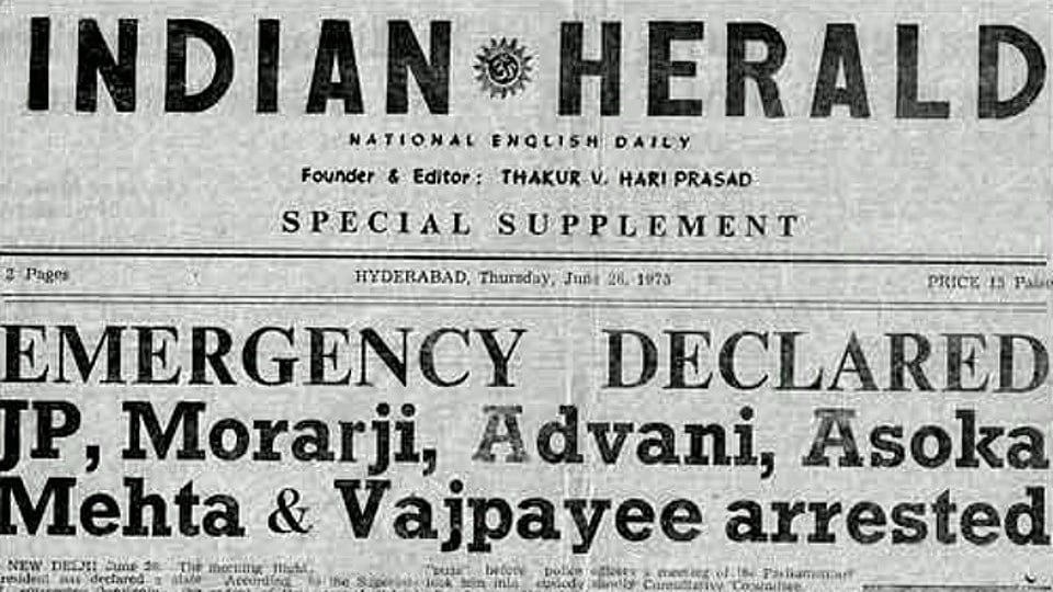 <i>Indian Herald</i>’s front page on June 26, 1975. (Courtesy: Twitter)
