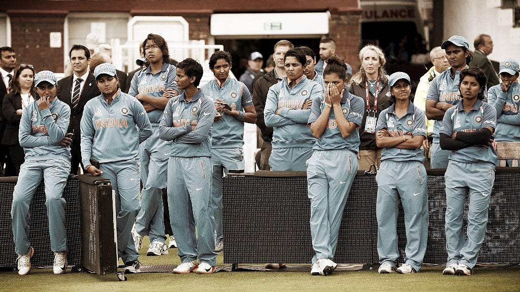 Indian team react after losing the Women’s World Cup final to England