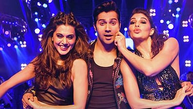 Taapsee Pannu, Varun Dhawan and Jacqueline Fernandez in a still from <i>Judwaa 2</i>.