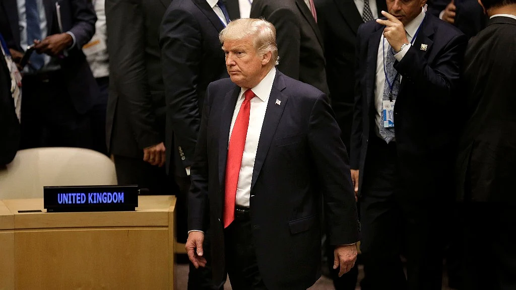 US President Donald Trump at the UN headquarters on Monday.&nbsp;
