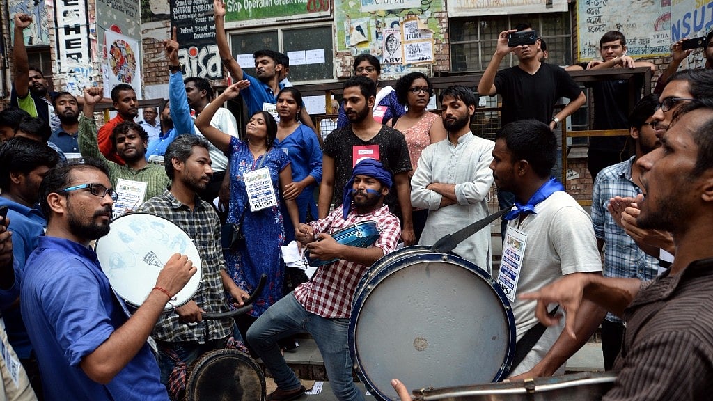 

 Polling for the JNU student union election underway at the university campus in New Delhi on 8 September, 2017.