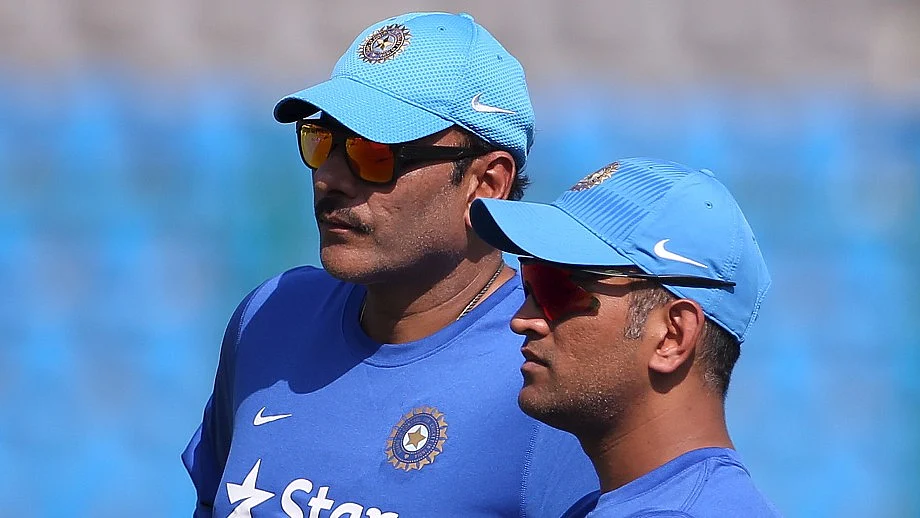 File photo of Ravi Shastri (L) and MS Dhoni (R).