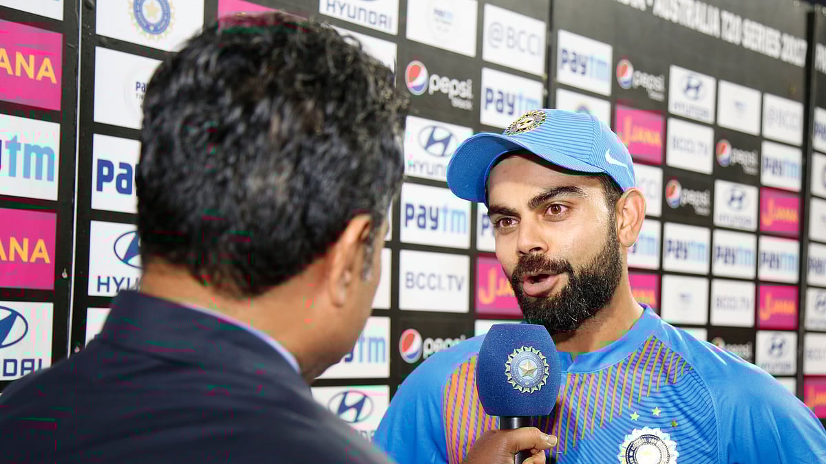 Virat Kohli at the post-match presentation ceremony.