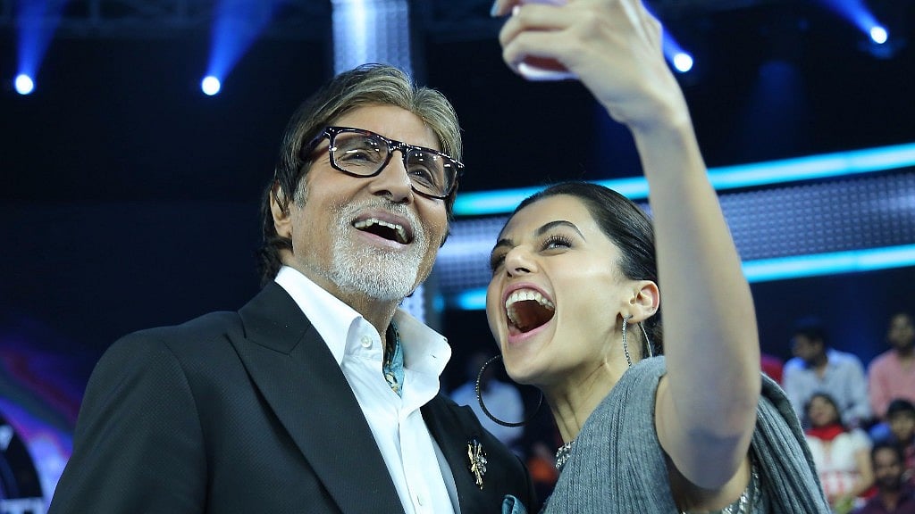 <i>Pink </i>stars Amitabh Bachchan with Taapsee Pannu on <i>Kaun Banega Crorepati 9. </i>