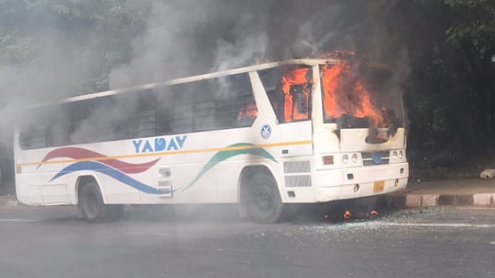 Fire broke out in a school bus near Delhi’s Dhaula Kuan area.