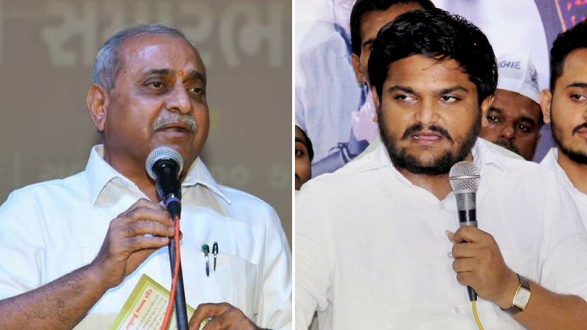 Gujarat Deputy Chief Minister Nitin Patel and Patidar leader Hardik Patel.
