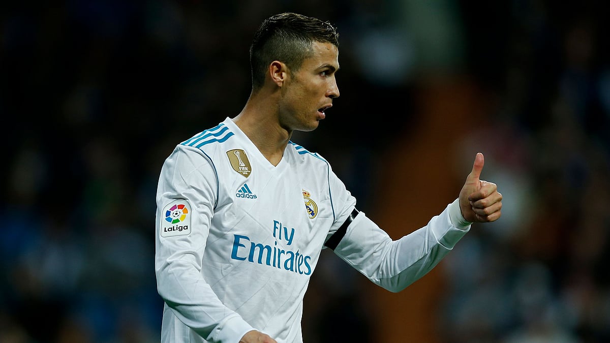 Cristiano Ronaldo gestures during the La Liga match against Las Palmas.