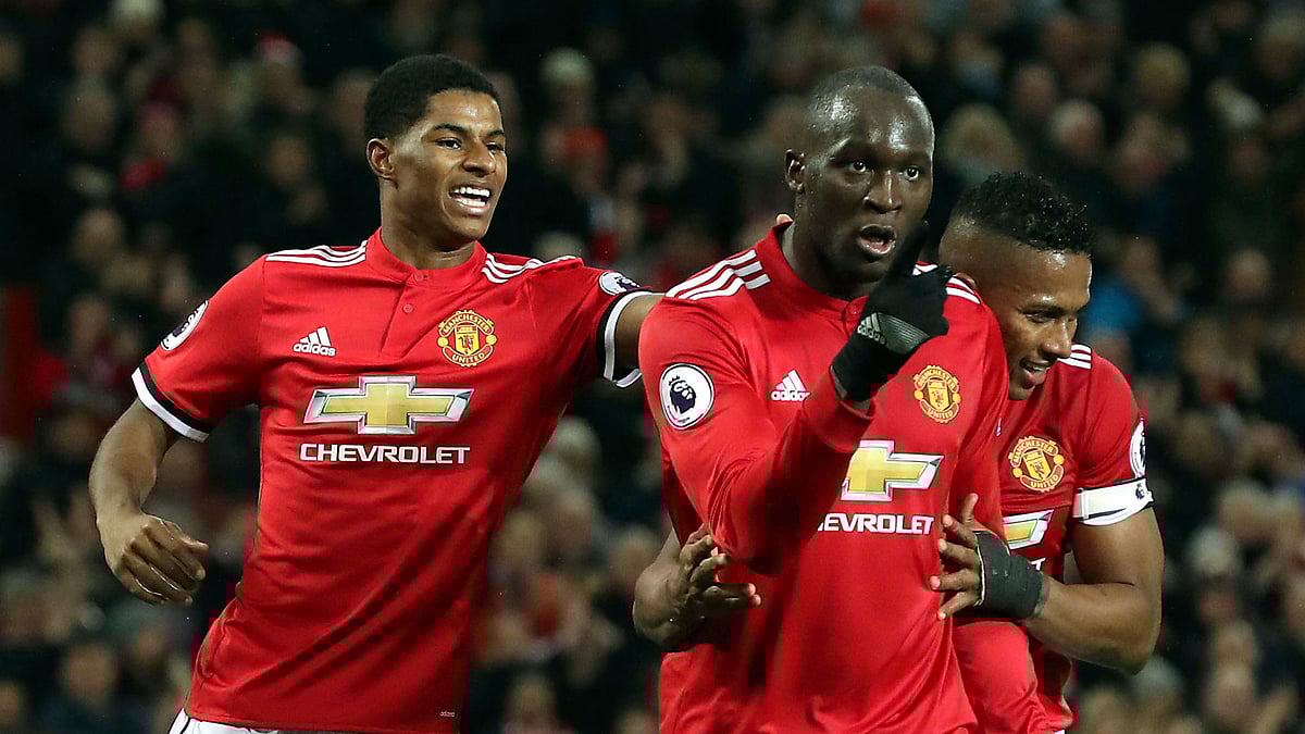 Manchester United’s Romelu Lukaku celebrates scoring his side’s fourth goal  against Newcastle United.<a></a>