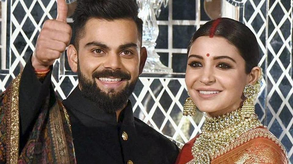 Virat Kohli and Anushka Sharma at their wedding reception in Delhi.&nbsp;