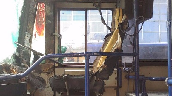 A still of the IndiGo bus that caught fire.&nbsp;