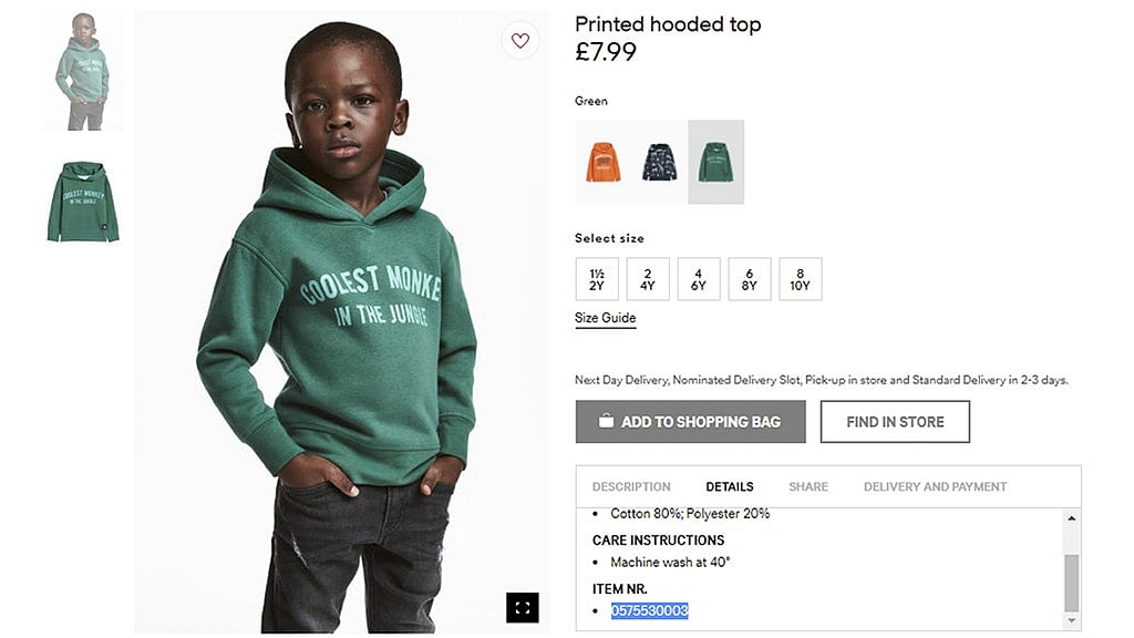 <span style="white-space: pre-wrap; background-color: rgb(255, 255, 255);">The advertisement featured a photo of a black boy in a green hoodie that had “Coolest monkey in the jungle” written on it.</span>
