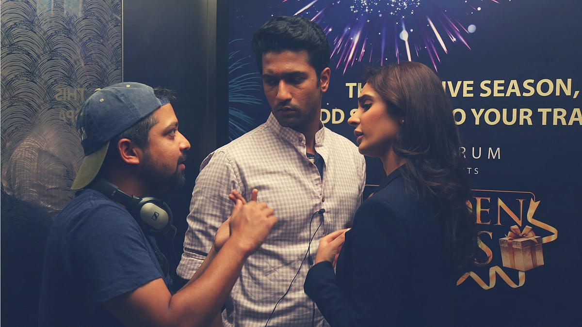 Anand Tiwari with Vicky Kaushal and Alankrita Sahai on the sets of <i>Love Per Square Foot.</i>