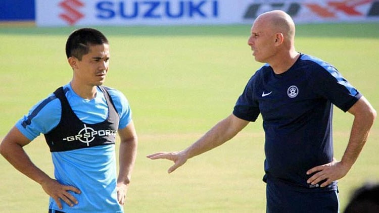 India football coach Stephen Constantine (right) with Sunil Chhetri